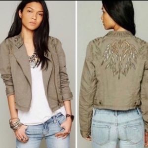 SOLD Free People Cutwork Linen Blend Cotton Moto Jacket Size 10